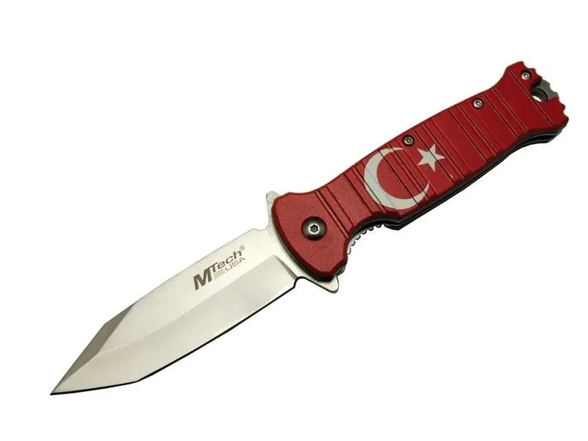 4-8-4 Tc Kırmızı Kamp Çakı 21, 5cm- Manuel, Ay Yıldız Desenli, Kemerlikli