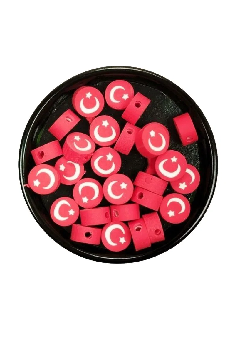 30 Adet 10 mm Polimer Kil Fimo Boncuk Takı Bileklik + 1 Metre Lastikli Misina Hediye - Türk Bayrağı görsel 3