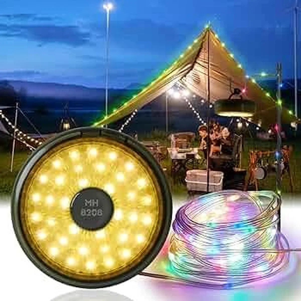 Şarjlı 10 Metre Ledli Şarj Göstergeli 8 Işık Modlu Hareketli Ve Flaşör Modlu Kamp Lambası Led Işık görsel 5