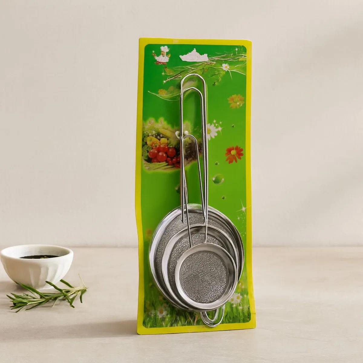 Tel Süzgeç 3'lü Set (5-7-8 cm) - Metal Çerçeve Metal Saplı