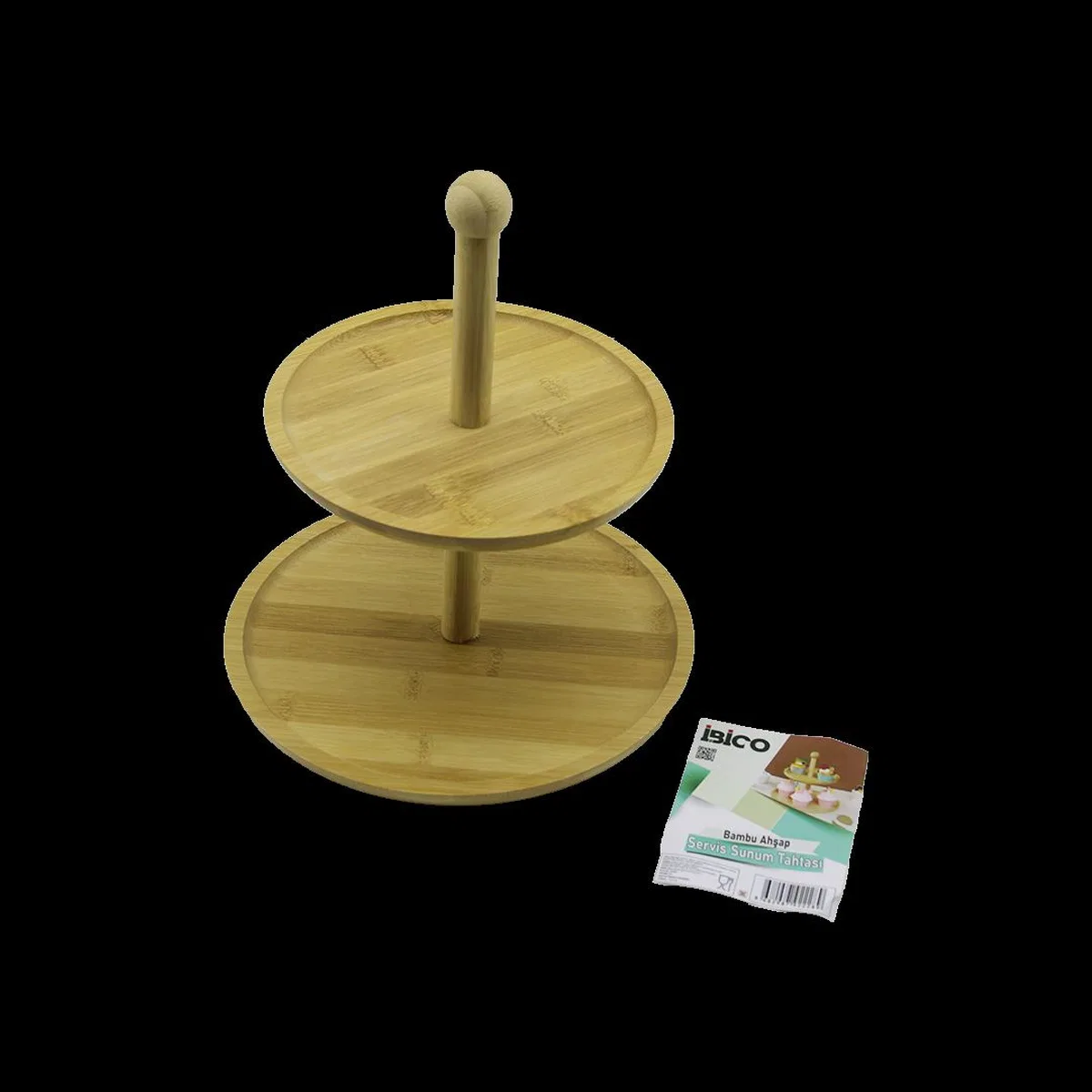 Yuvarlak 2 Katlı Ahşap Bambu Servis Sunumluğu 20/25 cm görsel 2