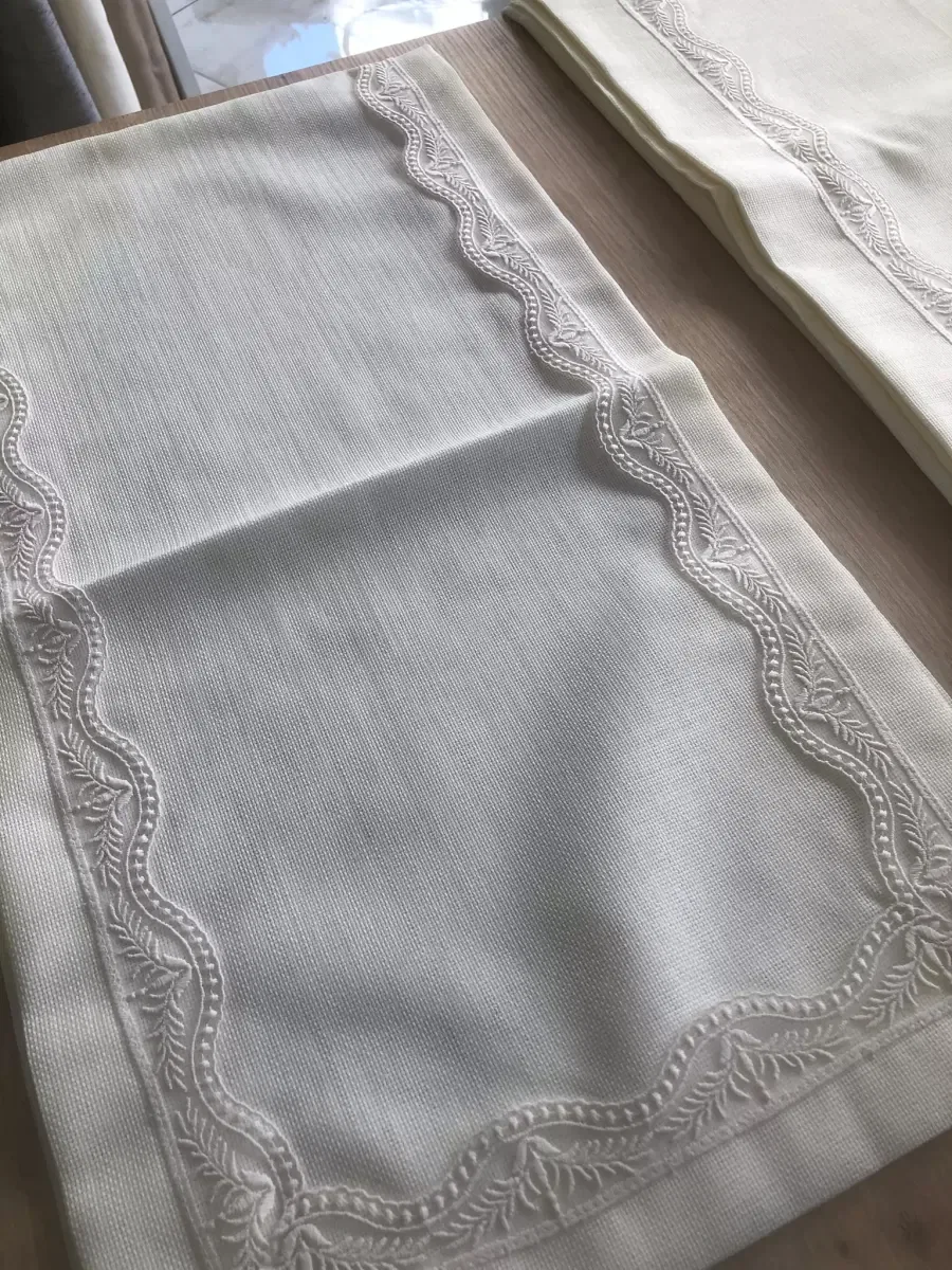 Sofra Takımı Lina Gardenya Keten Yemek Takımı 160x260 Masa Seti 12 Kişilik 26 Parça Runner Set Krem görsel 9