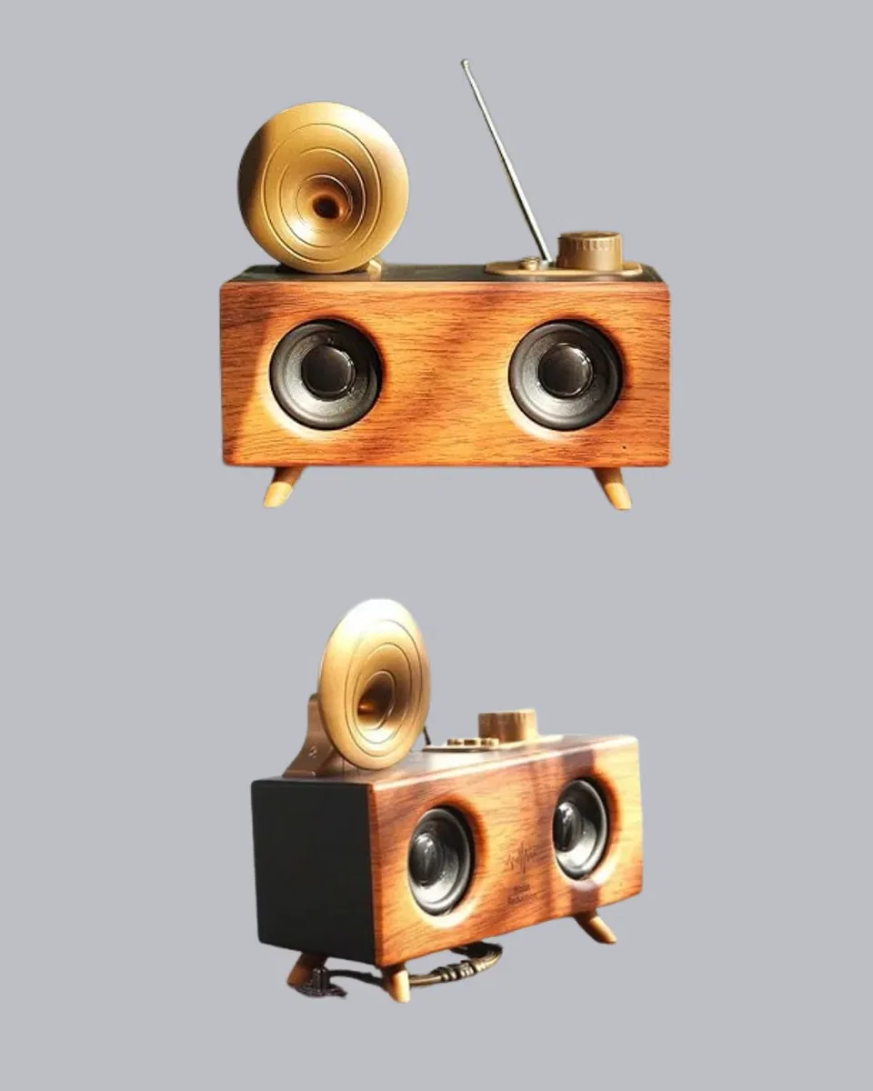 Nostaljik Gramofon Bluetooth Hoparlör – FM Radyo + USB + SD Kart Destekli görsel 5