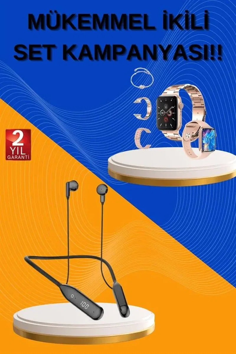 Kablolu Bluetooth Kulaklık ve Kadınlara Özel Bileklik Hediyeli Yeni Nesil Akıllı Saat 3 Kordonlu görsel 2