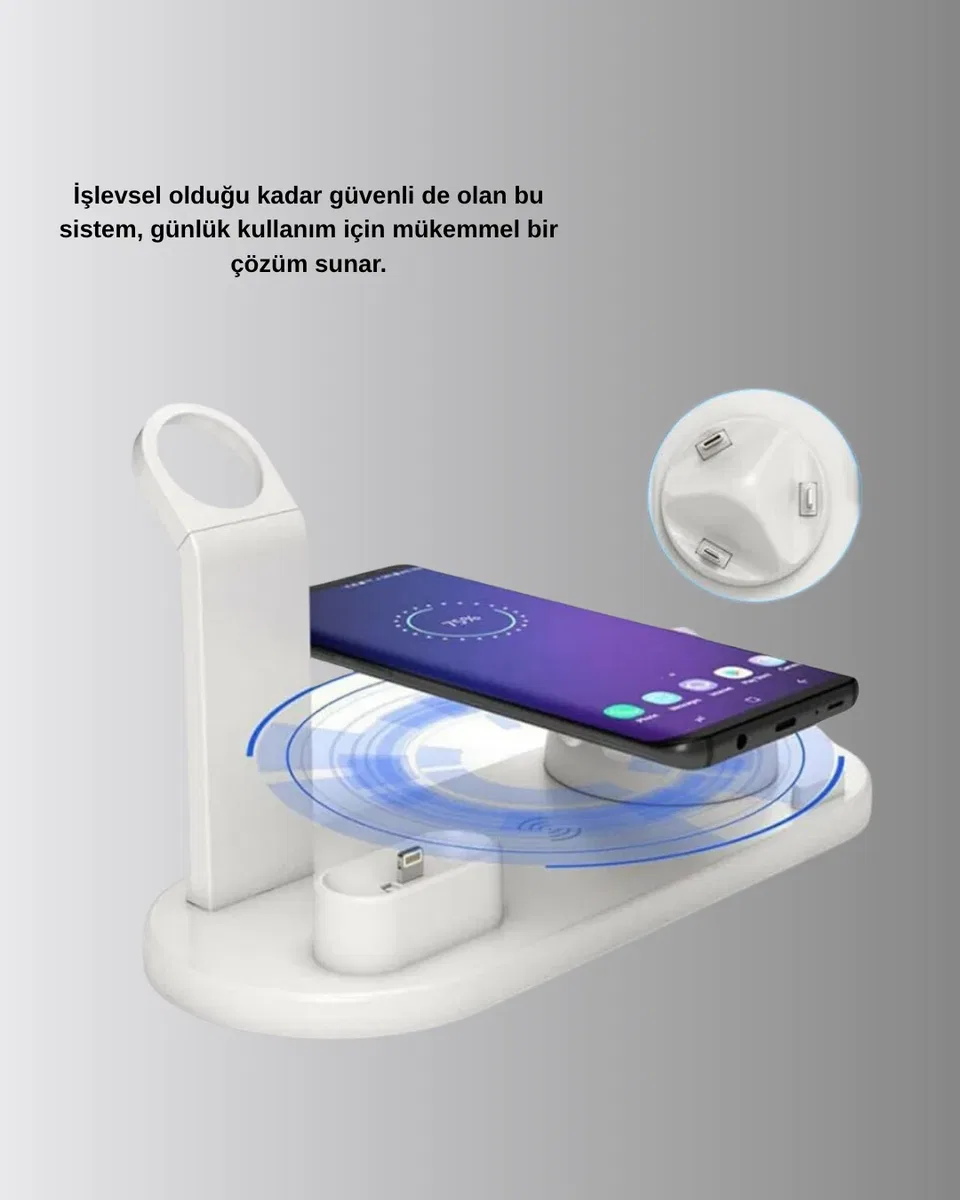4’lü Apple Kablosuz Şarj Standı iPhone Watch ve AirPods Çoklu Şarjlı görsel 3