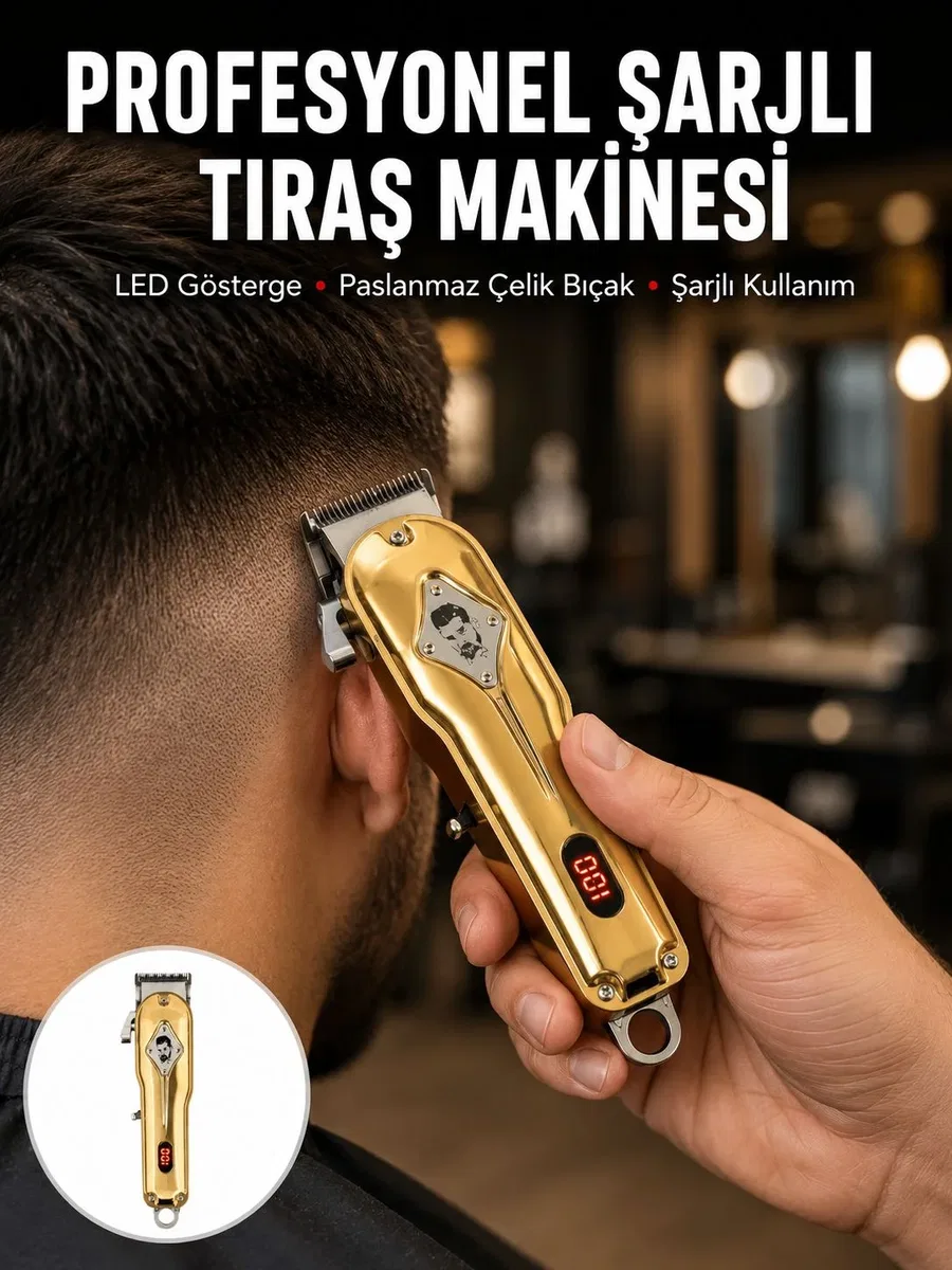 Type-C Şarjlı LCD Ekranlı Profesyonel Saç Sakal Tıraş Makinesi Yeni Nesil