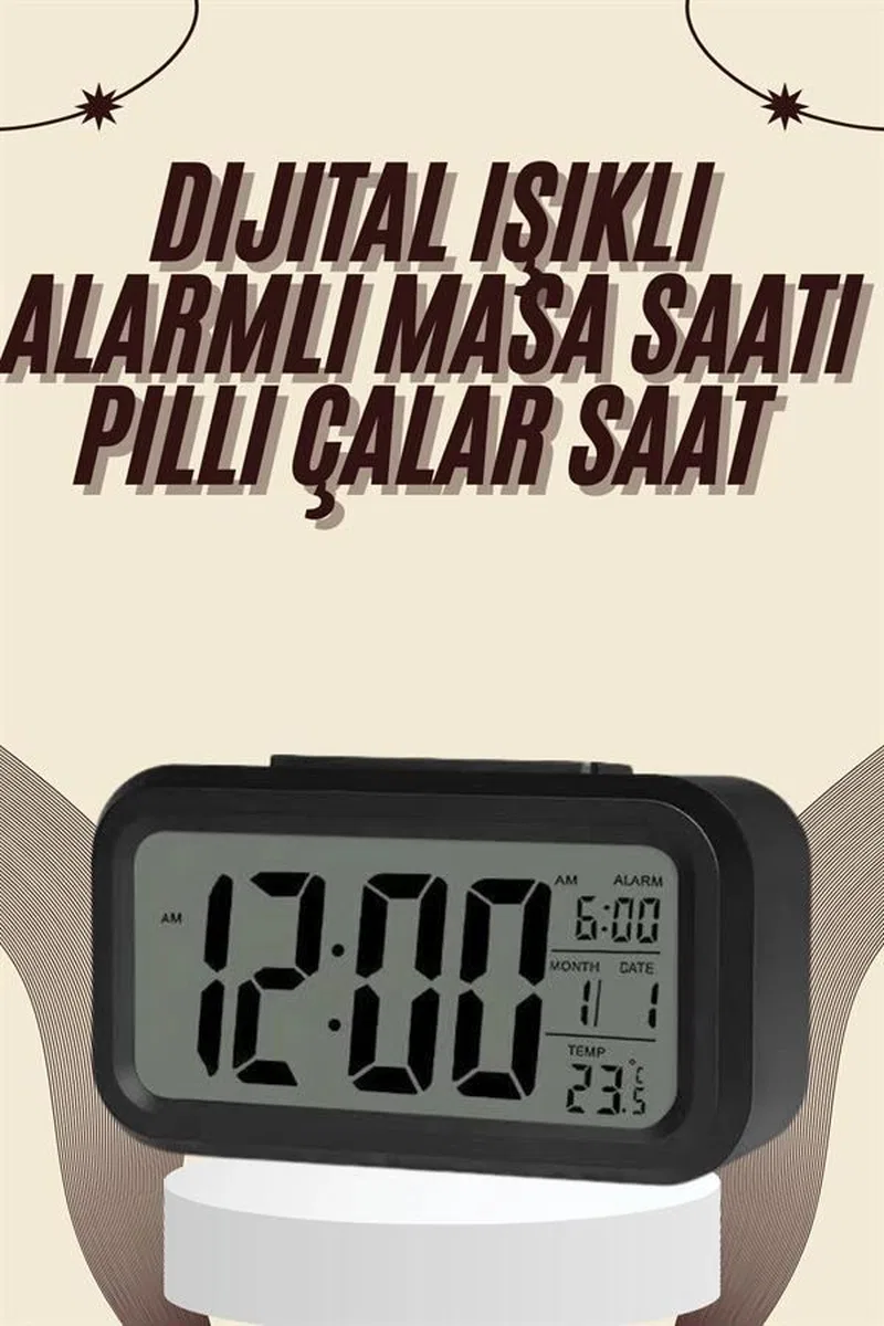 Dijital Masa Saati Termometreli Takvim Çalar Saat Led Ekran Pilli görsel 2