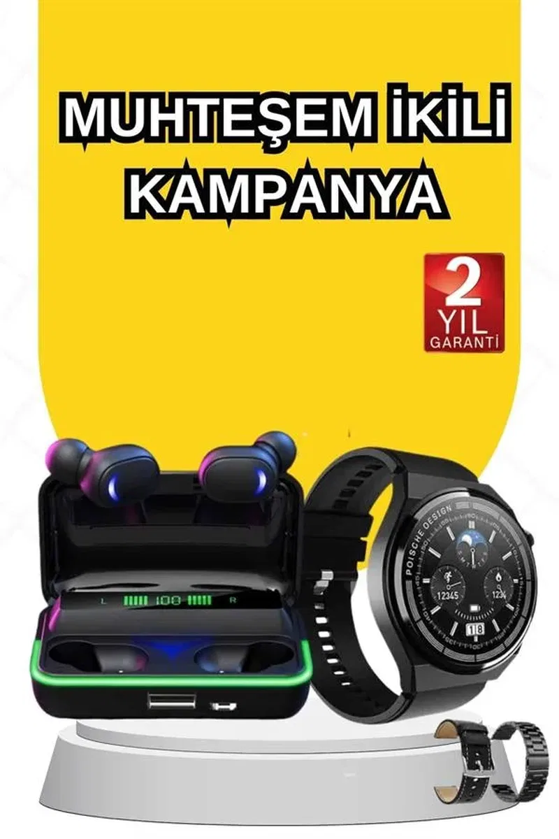 Yeni Nesil Akıllı Saat Ve Bluetooth Kulaklık Titreşim Bildirimleri Uyku Takibi görsel 2