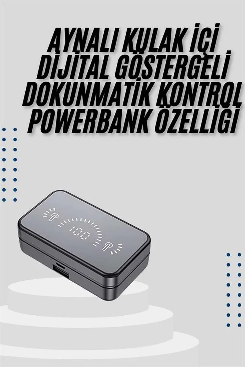 Yeni Nesil Kablosuz Kulaklık Aynalı Powerbank Özellikli Bluetooth Bağlantılı Dijital Göstergeli görsel 5