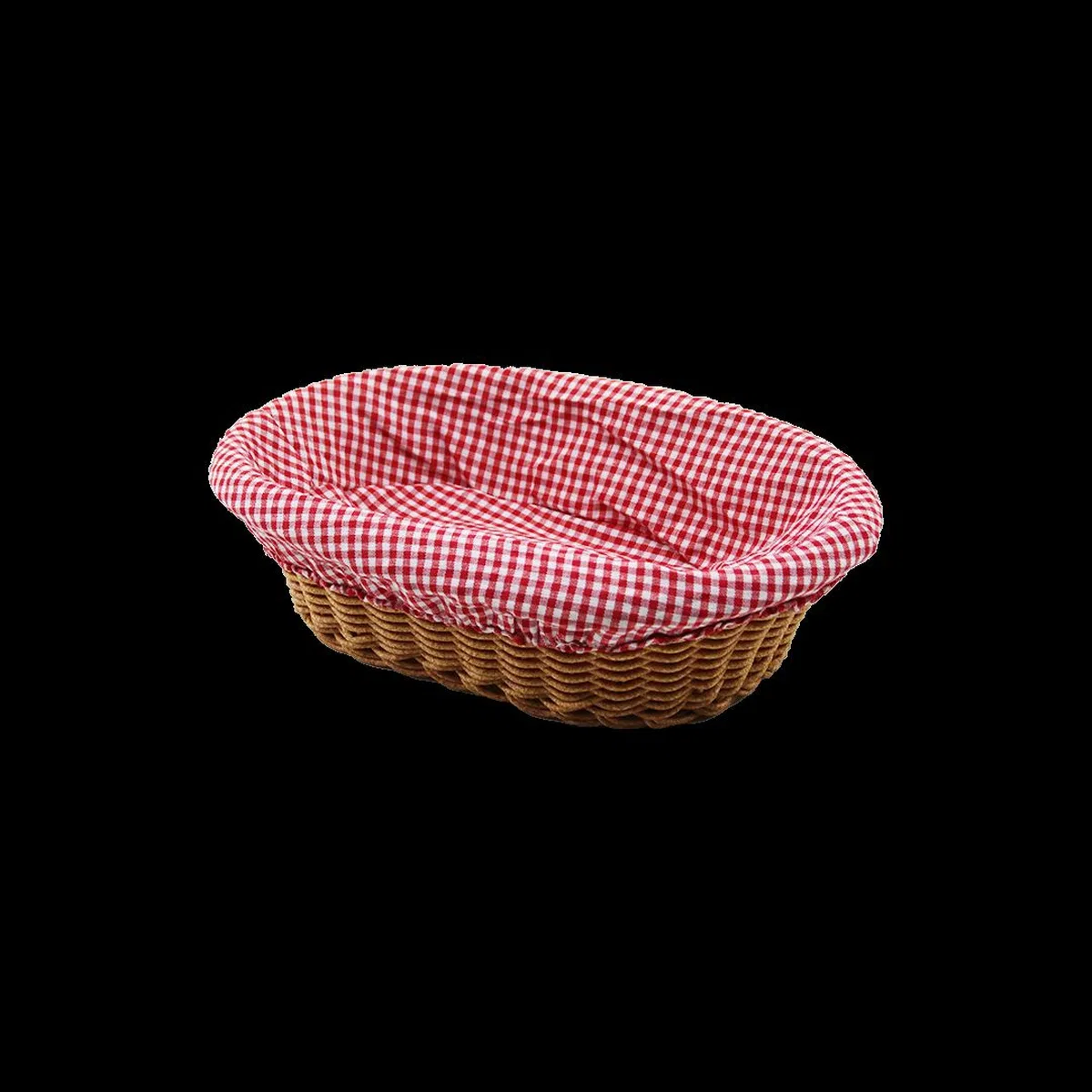 Oval Hasır Ekmek Sepeti Kulplu - Bez Astarlı 18x28 cm görsel 2