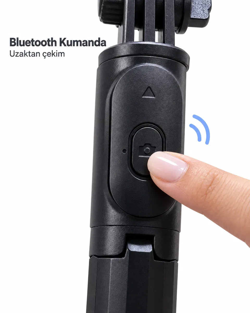 Bluetooth Kumandalı Katlanabilir Selfie Çubuğu ve Telefon Tutucu görsel 4