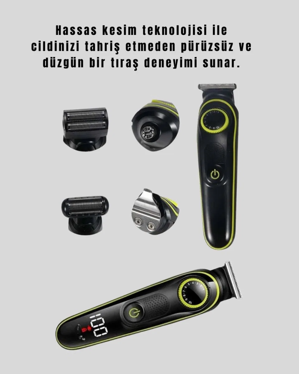 Uzun Pil Ömürlü Led Göstergeli Erkek Bakım Seti 5-in-1 Saç Sakal Tıraş Makinesi görsel 3