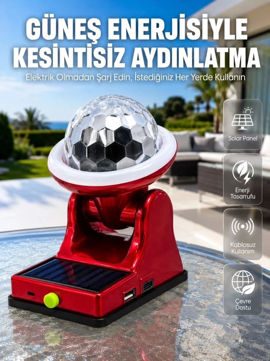 Şarjlı Rgb Projektör Lamba Güneş Enerjili Çok Fonksiyonlu Disco Işık Lambası
