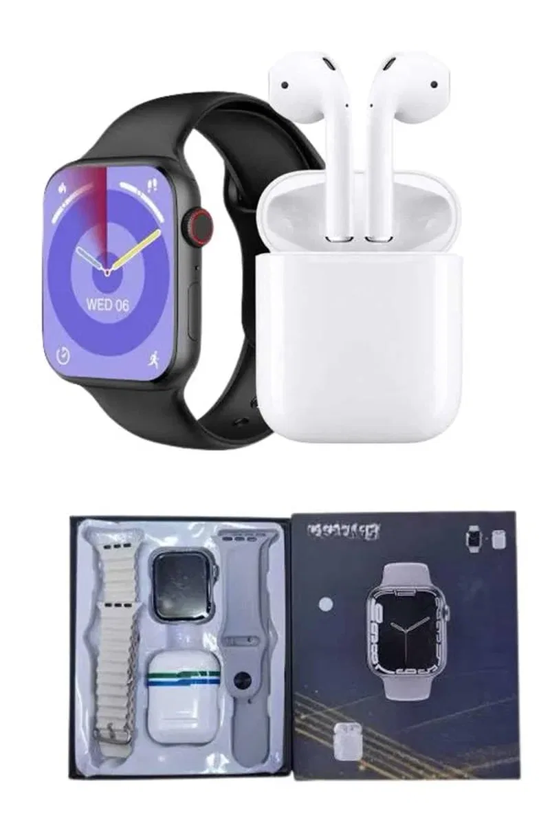 Akıllı Saat Gümüş Kasa Bluetooth Kulaklık Hediyeli Çok Fonksiyonlu İkili Set görsel 5