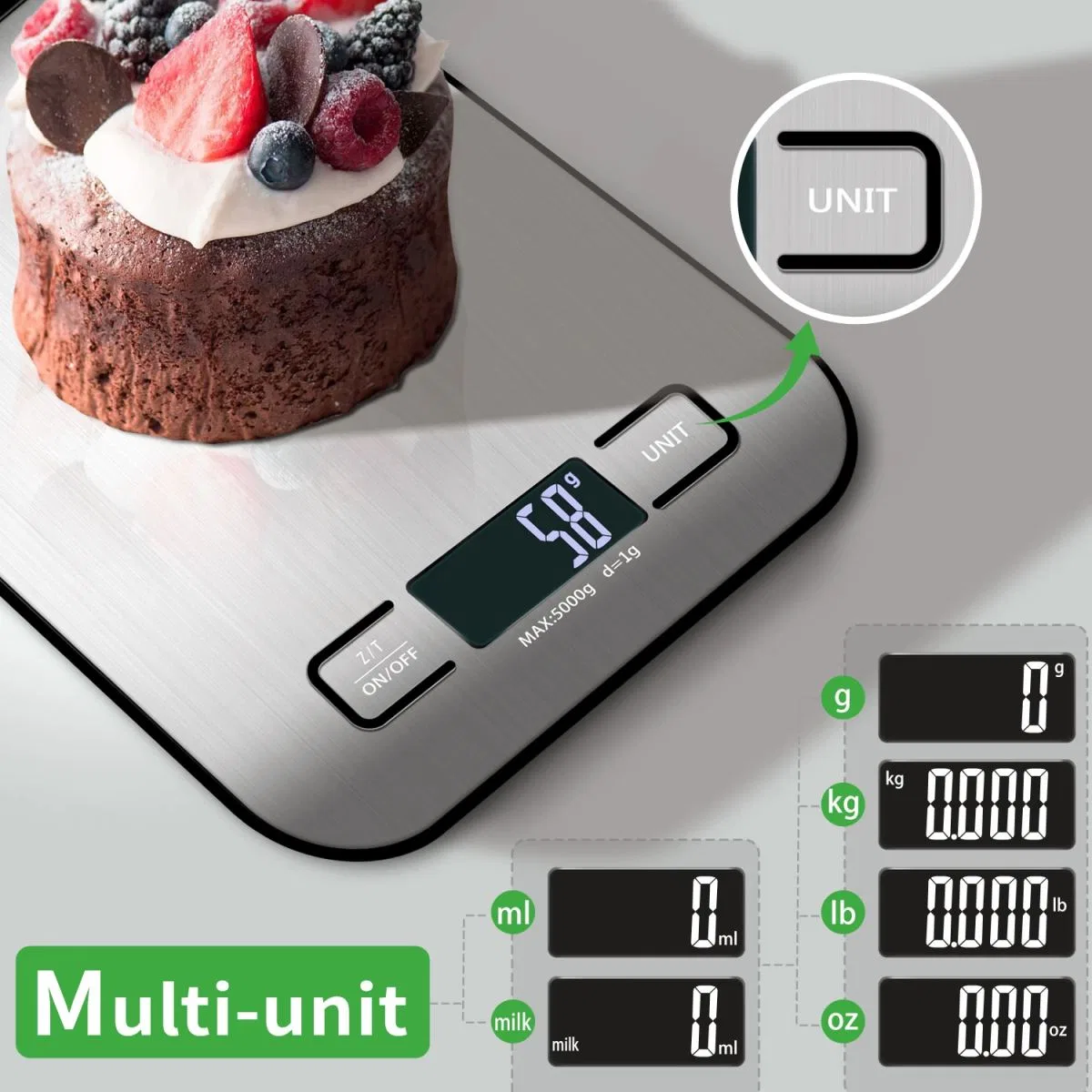 Dijital Mutfak Terazisi Paslanmaz Çelik Elektronik Lcd Ağırlık 5 Kg Ölçeklii Pişirme Ölçü Aleti görsel 2