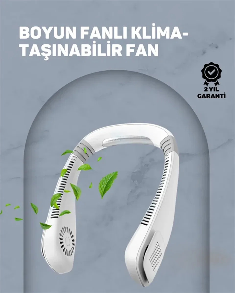 USB Şarjlı Giyilebilir Fan | 5 Kademeli Rüzgar Hızı, Sessiz Turbo Soğutma, 360° Hava Sirkülasyonu