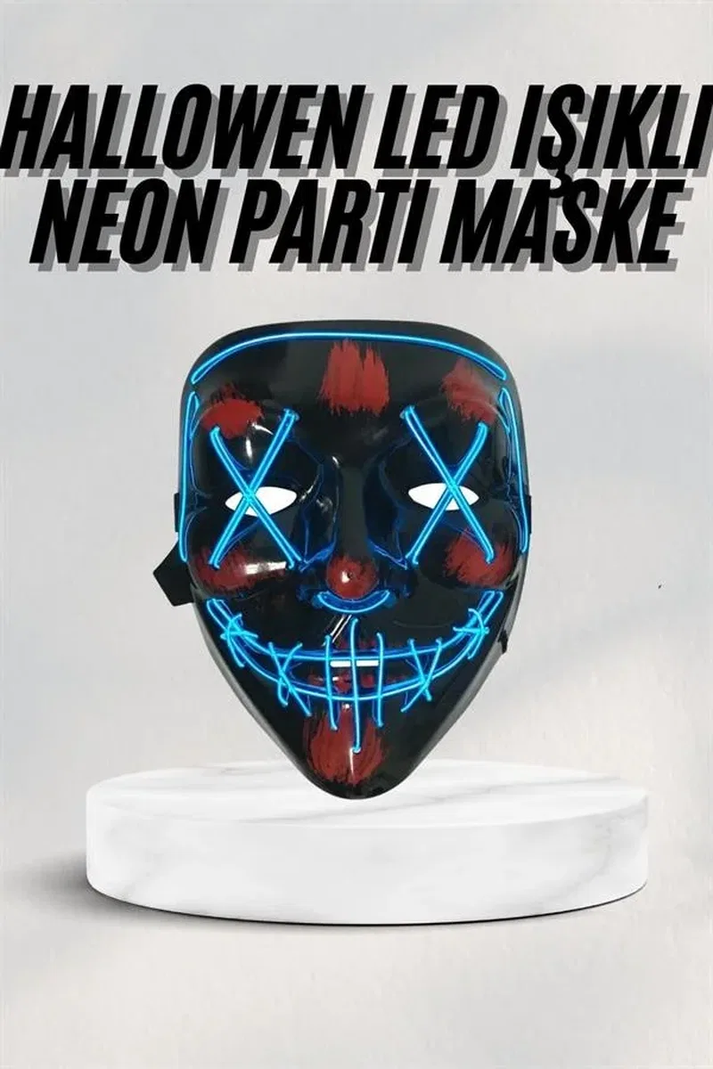 Led Işıklı Neon Maske Cadılar Bayramı Maskesi Korkunç Korku Maskesi görsel 2