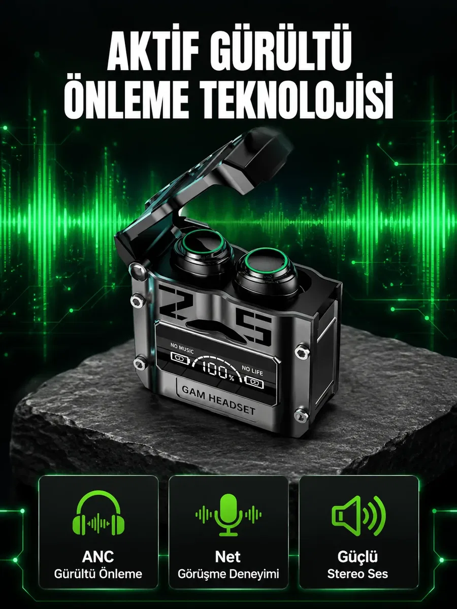Bluetooth Kulaklık Kablosuz ANC Gürültü Önleyici Stereo Ses Yeni Nesil