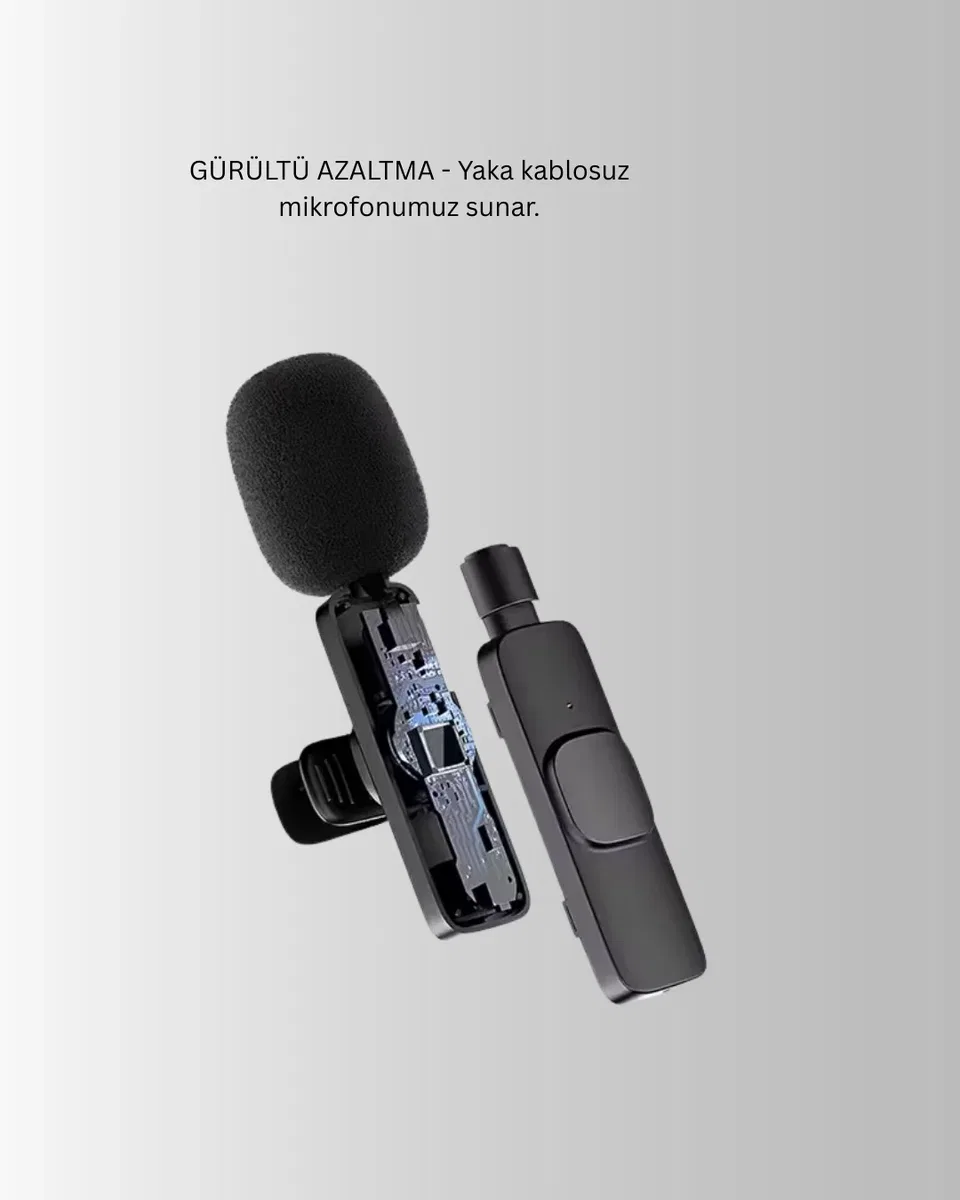 iPhone Uyumlu Çift Mikrofonlu Kablosuz Yaka Seti Profesyonel Ses görsel 4