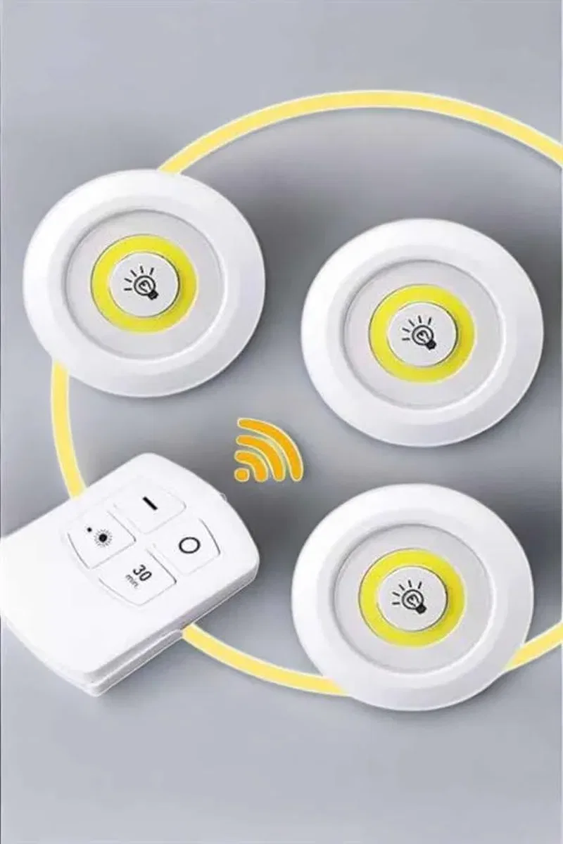 Led Lamba 3'lü Uzaktan Kumandalı Yapışkanlı Beyaz Işık görsel 3