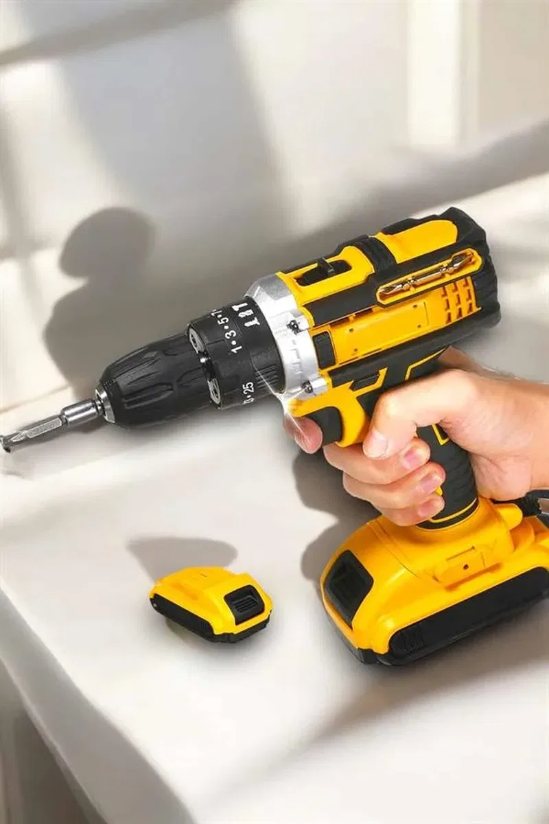 Metal Dişli 24W Akülü Matkap -Çift Bataryalı ve LED Çalışma Işığı ile Tam Set görsel 3