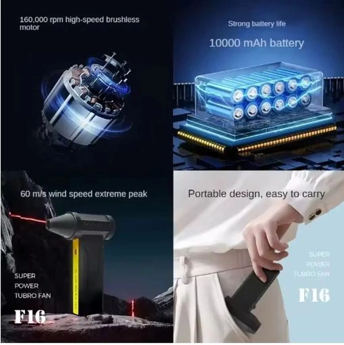 Turbo Jet 160000rpm Şarjlı Turbo Jet Şiddetli Fan Yüksek Hızlı Güçlü Hava Üfleyici Araç Süpürgesi görsel 5