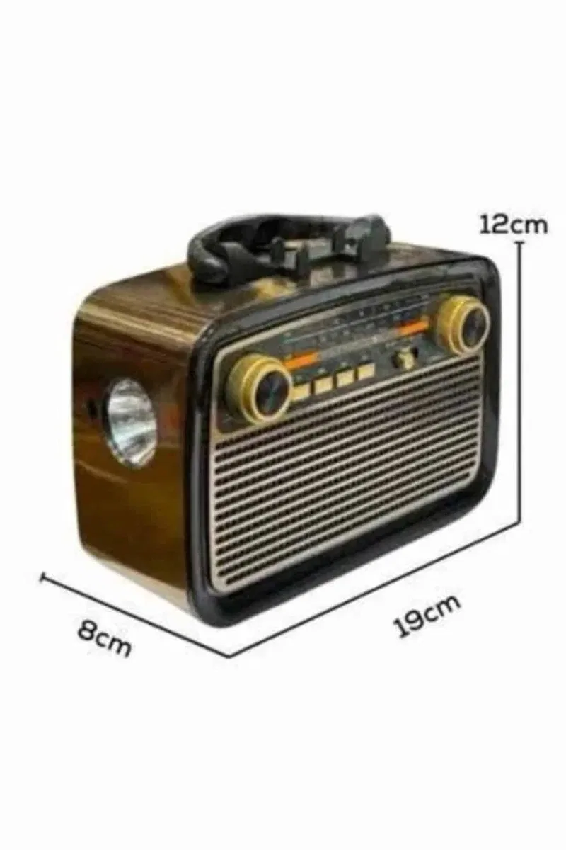 Nostaljik Görünümlü Ahşap Radyo TF SD USB Girişli Led Fener Işıklı görsel 5