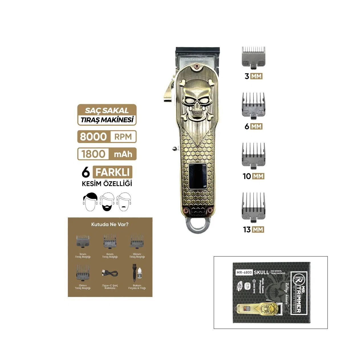 Saç ve Sakal Kesme Makinesi - Ayarlı Bıçak 0, 1–0, 5 mm, 8000 RPM görsel 2