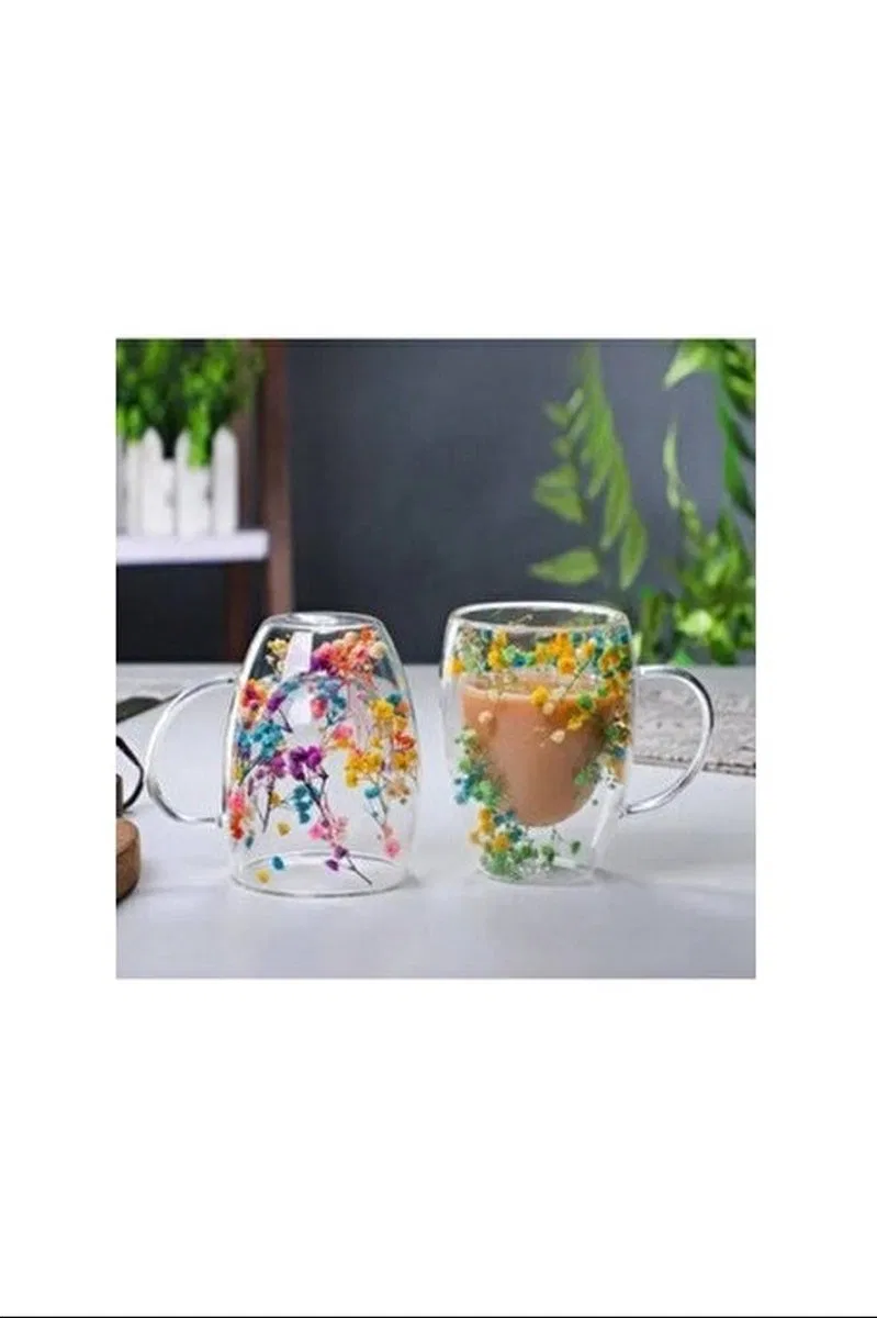Organik Çiçekli Borosilikat Bardak 350 Ml. Royaleks-BRD-150 BH görsel 3