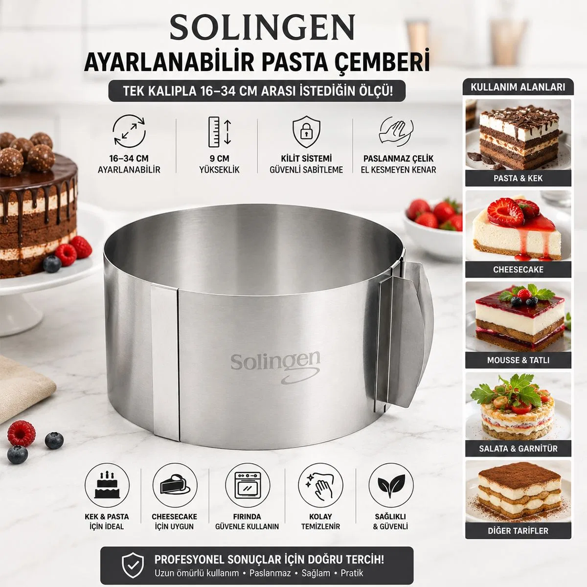 Ayarlanabilir Metal Kek Kalıbı 16-34 cm görsel 3