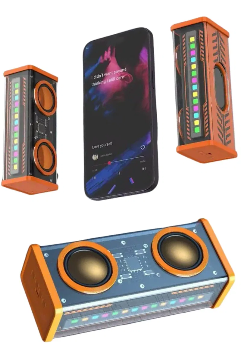 Bluetooth Hoparlör Şeffaf Mecha RGB Işıklı Çift Hoparlör 5. 0 Bluetooth görsel 5