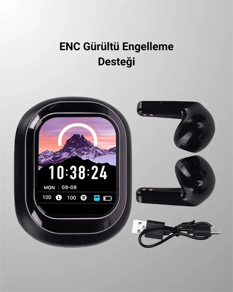 Akıllı Ekranlı Bluetooth 5. 4 Kablosuz Kulaklık – Dokunmatik ve Şarj Kutulu görsel 5