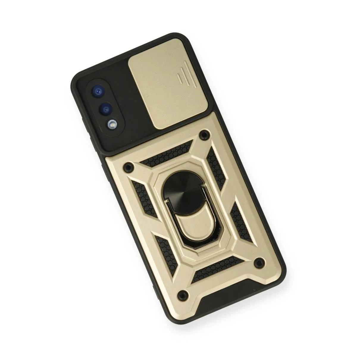 Newface Samsung Galaxy A02 Kılıf Pars Lens Yüzüklü Silikon - Gold görsel 3