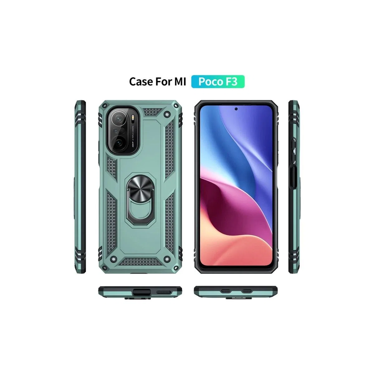 Xiaomi Poco F3 Kılıf Sofya Yüzüklü Silikon Kapak - Yeşil görsel 3