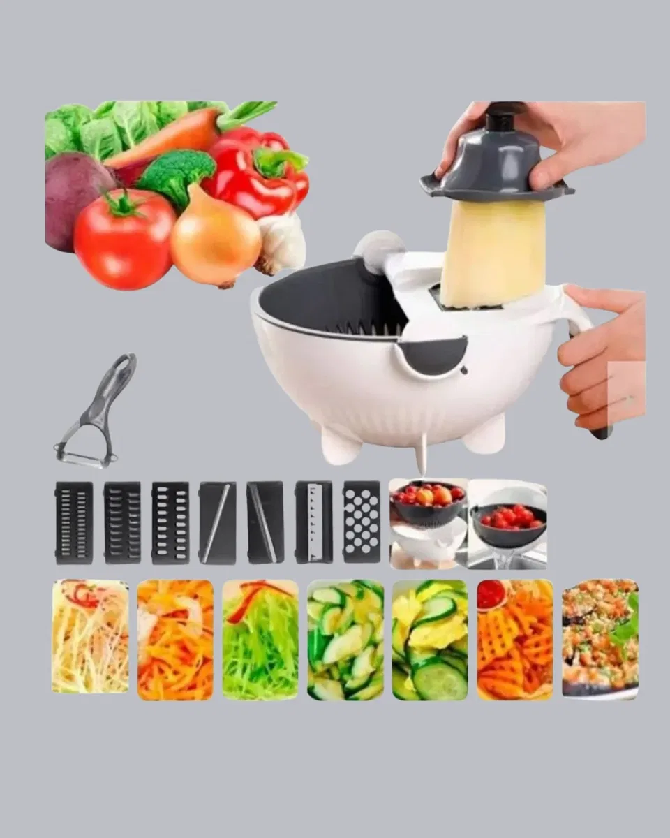 5 Fonksiyonlu Döner Rende Süzgeçli Çok Amaçlı Sebze Doğrayıcı Kaymaz Tabanlı görsel 3