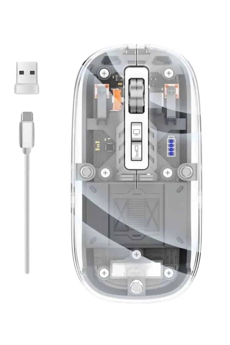 Mouse Fare Kablosuz Mouse Fare Şarjlı Bluetooth Sessiz 5 Tuşlu Şeffaf görsel 4