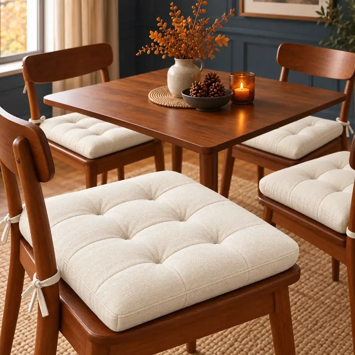 4’lü Kapitone Bağcıklı Sandalye Minderi · 40 × 40 × 3 cm · Krem · 40 × 40 × 3 cm · 4 adet görsel 2