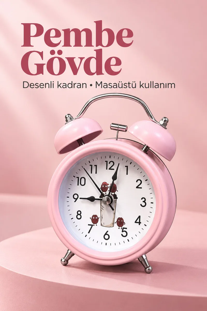 Pilli Çalar Saat Çift Çanlı Klasik Masaüstü Tasarım