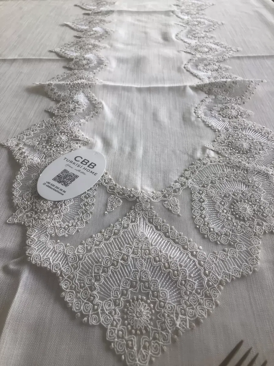Sofra Takımı Kartanesi Gardenya Keten Yemek Takımı 160x220 Masa Seti 12 Kişilik 26 Parça Runner Set Kreme Gold görsel 11