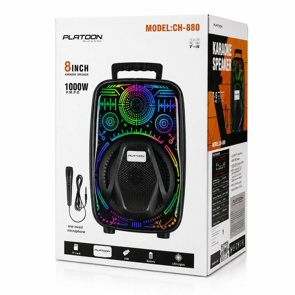 Karaoke Bluetooth hoparlör mikrofonlu 8 inç RGB görsel 4