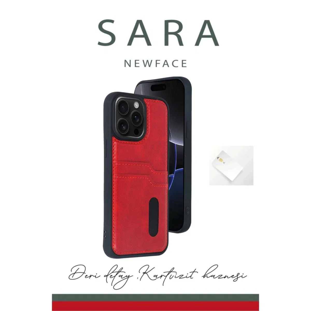 Apple İphone 15 Pro Max Kılıf Sara Kartvizitli Deri Kılıf - Taba görsel 3