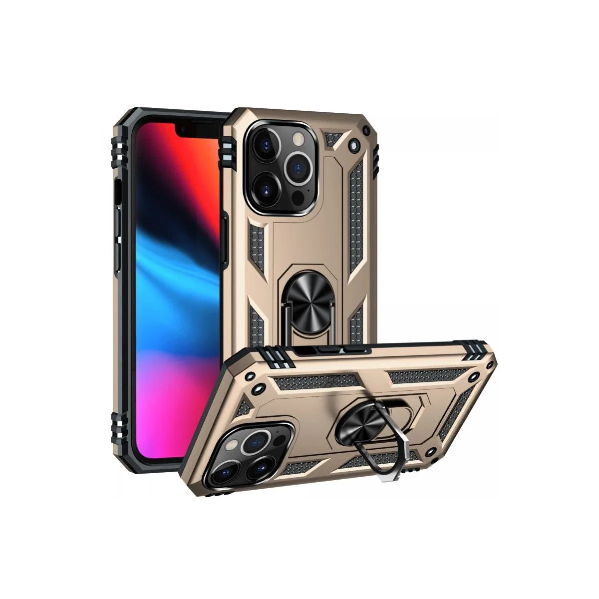 Apple İphone 13 Pro Max Kılıf Sofya Yüzüklü Silikon Kapak - Gold görsel 2