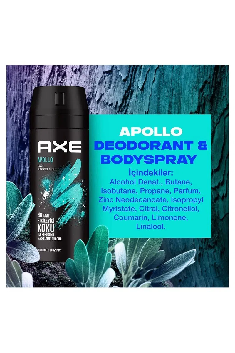 2 Adet Axe Erkek Sprey Deodorant Apollo 48 Saat Etkileyici Koku Vücut Spreyi 150 ml görsel 7