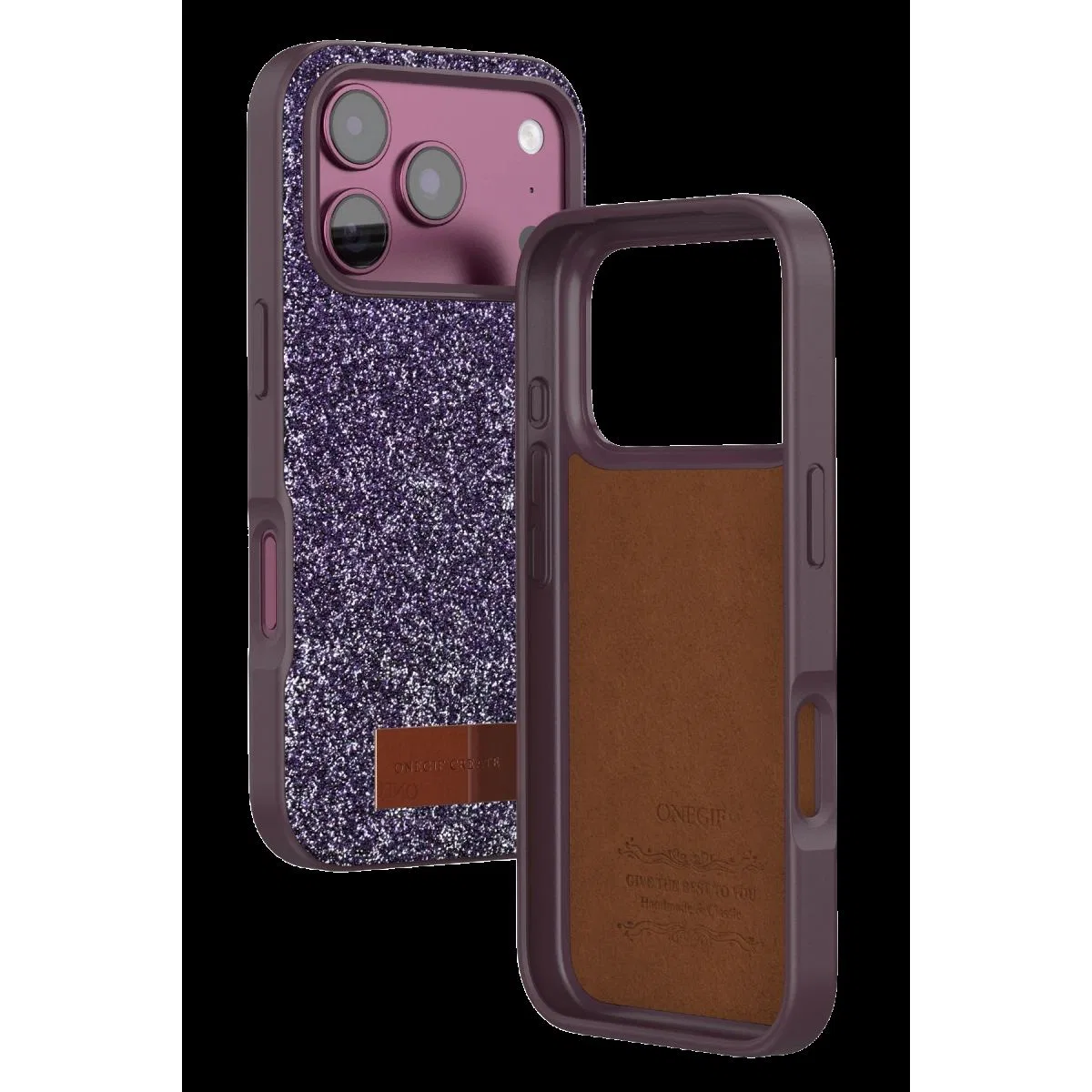 Onegif Apple İphone 18 Pro Max Bright Simli Kapak - Bordo görsel 3