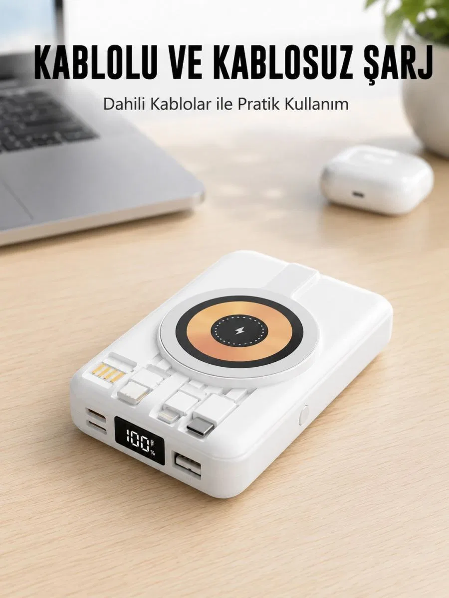 Magsafe Uyumlu Kablosuz Powerbank Hızlı Şarj Özellikli Yeni Nesil