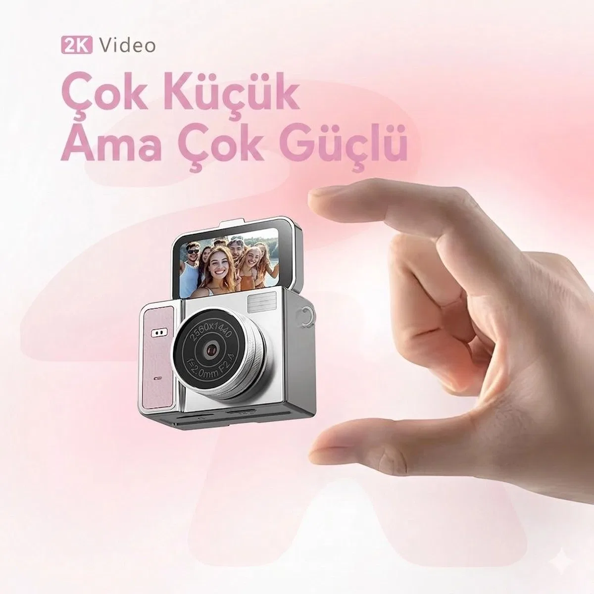 2k Mini Dijital Retro Video Kamera Flaşlı Dijital Vlog Mini Fotoğraf Makinesi Türkçe Menü Pembe görsel 5