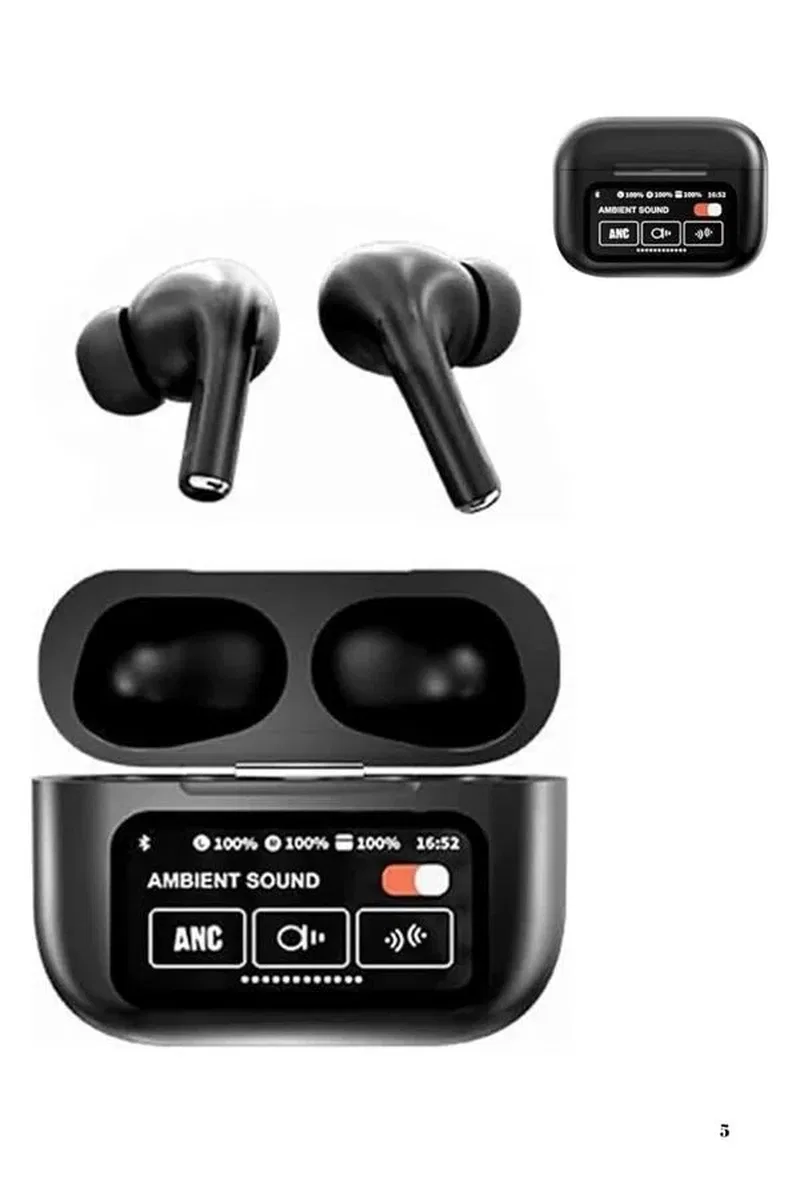 Yeni Nesil ANC Özellikli Çağrı Cevaplayan Dokunmatik Ekranlı Bluetooth Kulaklık Siyah görsel 5