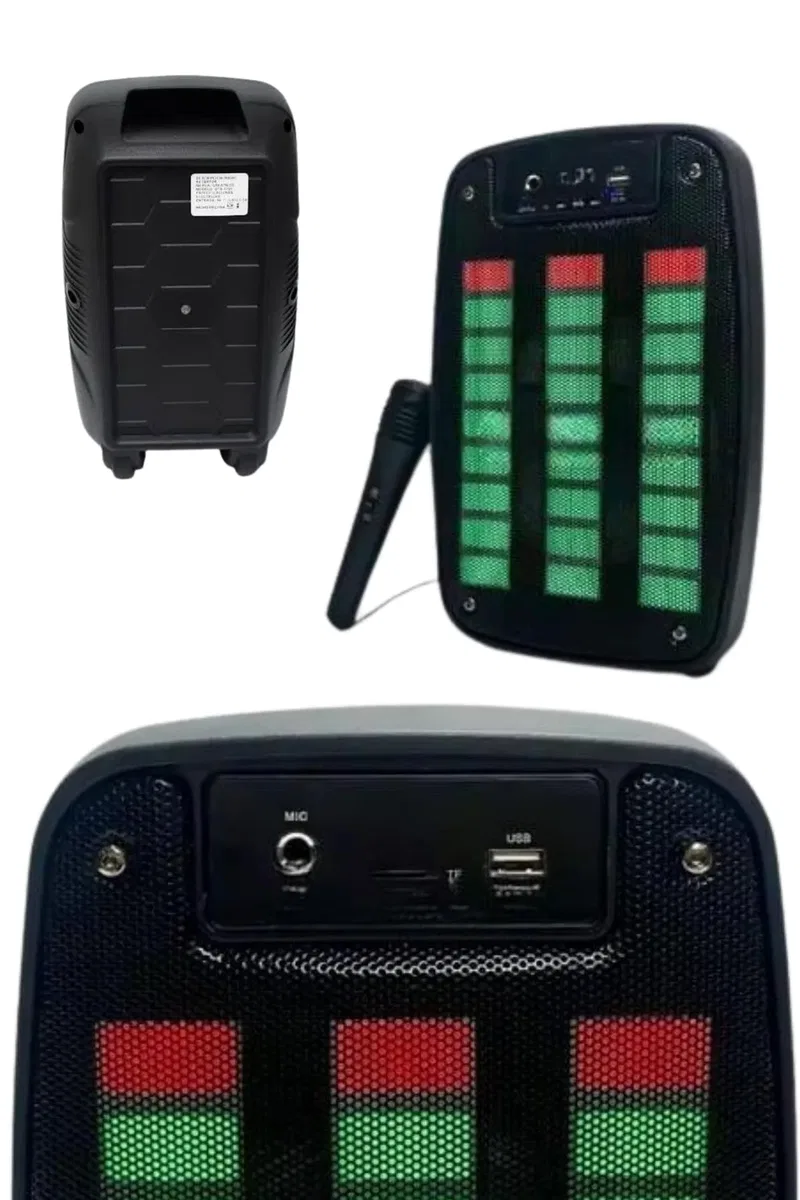 Taşınabilir 6. 5 inç LED Bluetooth Kareoke Hoparlör RGB Işıklı Radyolu görsel 4