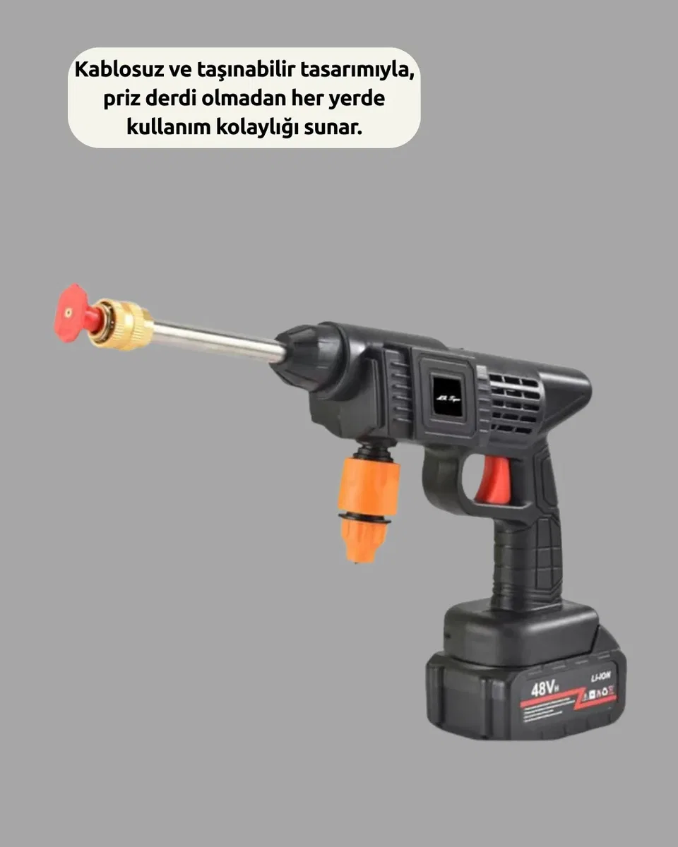 TEK BATARYALI 48V Şarjlı Basınçlı Yıkama Makinesi görsel 3