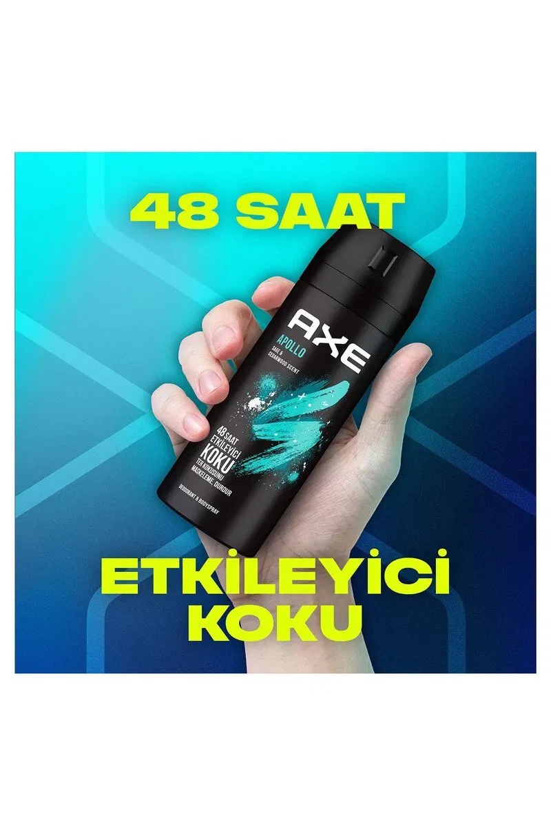 2 Adet Axe Erkek Sprey Deodorant Apollo 48 Saat Etkileyici Koku Vücut Spreyi 150 ml görsel 4